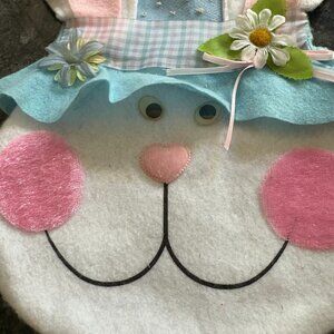 Smiling Easter bunny rabbit head, made of felt, 12" from chin to top of hat